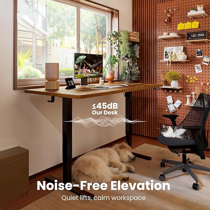 ErGear Height Adjustable Electric Standing Desk, 40 x 24 Inches Sit Stand up Desk, Small Memory Computer Home Office Desk with Two-Piece Desktop (Vintage Brown)
