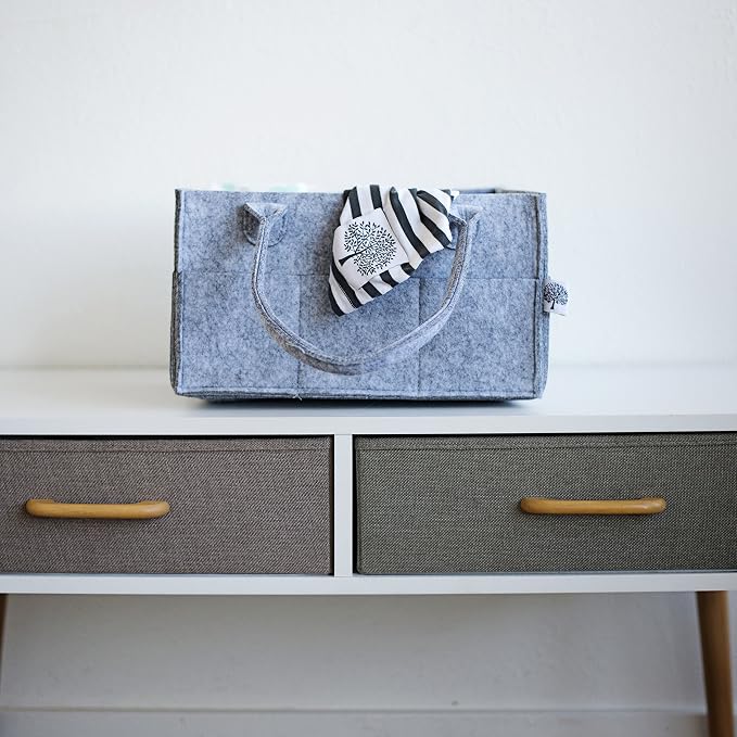 Parker Baby Diaper Caddy - Nursery Storage Bin and Car Organizer for Diapers and Baby Wipes - Gray, Regular