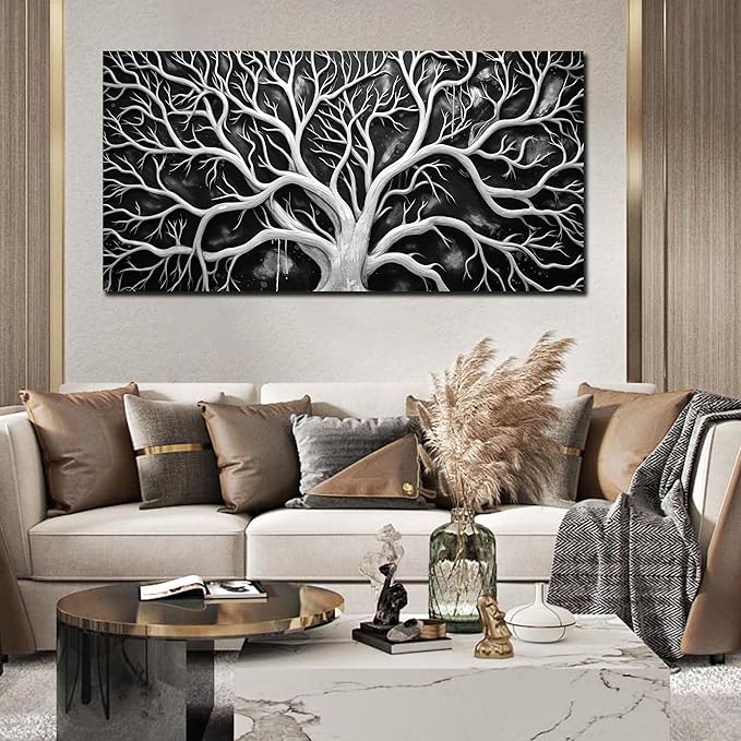 Large Canvas Wall Art Black and White Tree Picture Framed Prints Artwork Ready to Hang for Living Room Bedroom Modern Home Office Decor Size 30x60