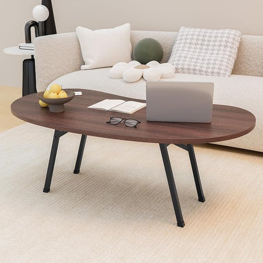 Folding Coffee Table,Mid Century Modern Coffee Table Irregular,Kidney Foldable Table,Small Farmhouse Coffee Tables Portable Table for Small Spaces,Living Room,Sofa,Bedroom Gallery,Easy Assembly,Walnut