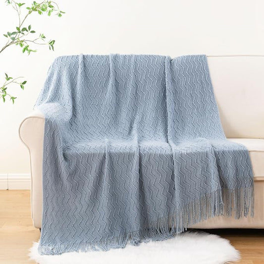 BATTILO HOME Throw Blanket for Couch, Textured Knit Throw, Bluish Grey Throws for Home Decor, Soft Blanket Throw for Bedroom Decor Housewarming Gifts, 50"x60"