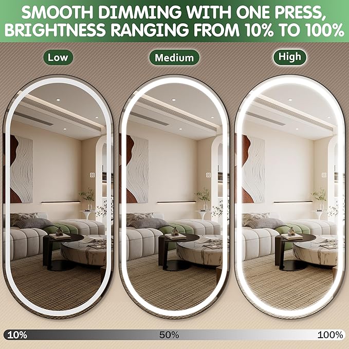 FENNIO Full Length Mirror with Lights, 80" x 36" LED Full Body Mirror, Wall Mounted Hanging Mirror with Lights for Bedroom, Salon, Dimmable & 3 Color Lighting, Tempered Glass