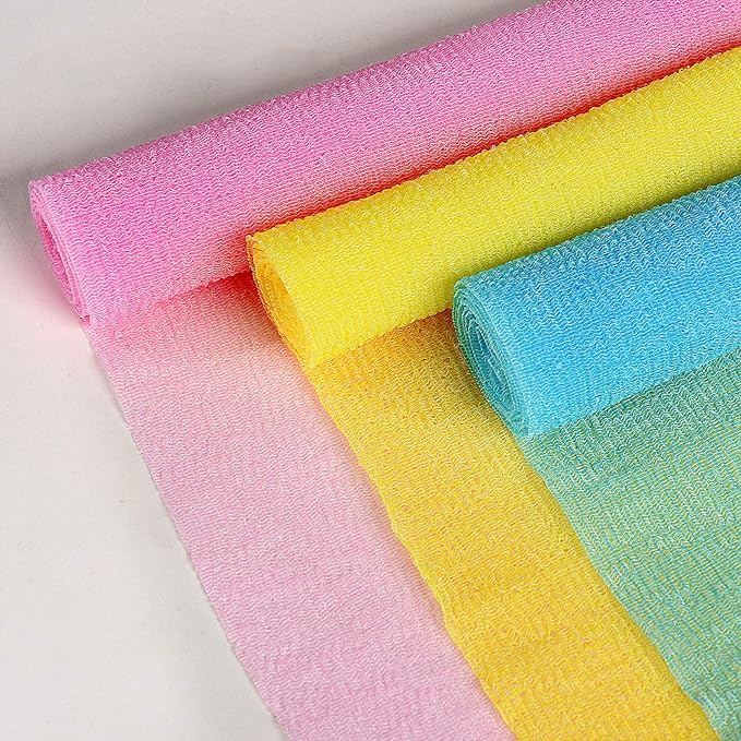 ARCH&M Exfoliating Washcloth & Shower Towel, Blue, 3 Pack | Japanese Washcloth, Textured Nylon, Deep Exfoliation, Improved Circulation, Daily Use, Glowing Silky-Smooth Skin