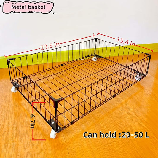 4 PACK Under bed Storage Containers With Wheels,Under bed Basket,Rolling Under Bed Drawer Organizer For Shoes Clothes Books Toys Blankets,