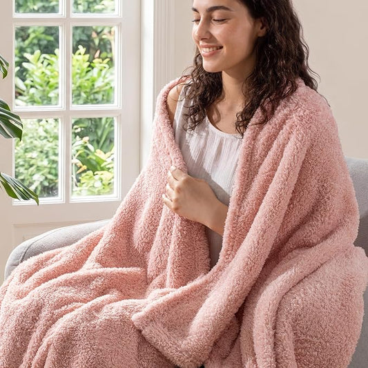 Exclusivo Mezcla Fleece Dusty Pink Throw Blanket for Couch Sofa, Ultra Soft, Lightweight and Fluffy Blankets for Women, All Season, 50x60 Inches