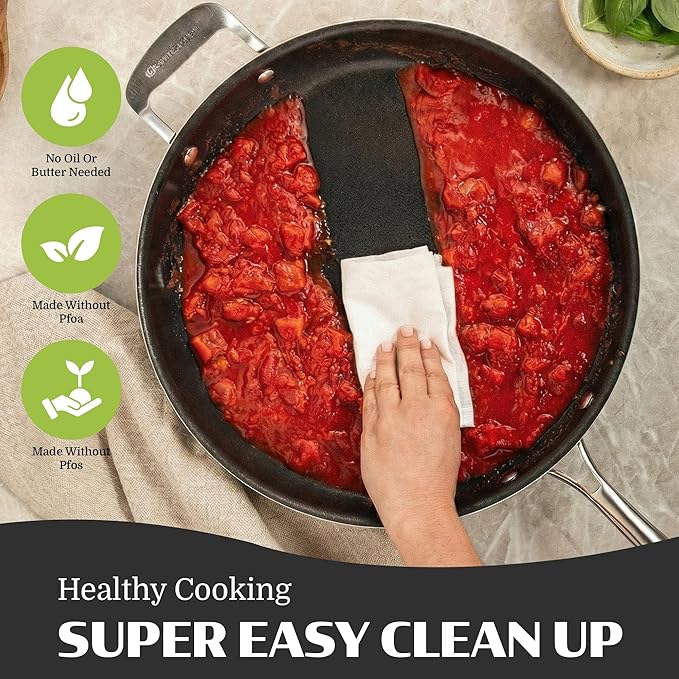 Granitestone 14 Inch Large Frying Pan with Lid, Ceramic Non Stick Frying Pans Skillet, Non Toxic Frying Pans Nonstick for Sauté & Cooking, PFAS & PFOA Free, Oven & Dishwasher Safe