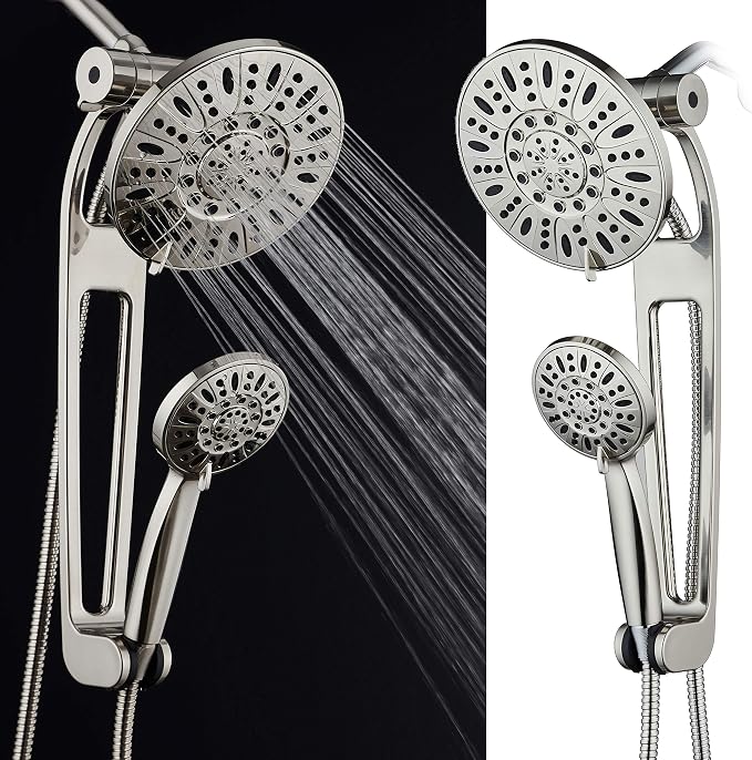 AquaDance High-Pressure 48-Mode 3-Way Shower Spa Combo with Adjustable 18-Inch Extension Arm, Brushed Nickel