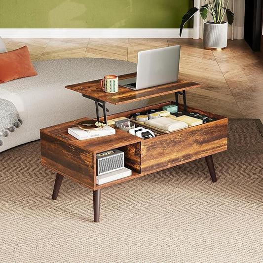 WLIVE Coffee Table with Storage & Lifting Top for Living Room, 21" Small Lift Top for Small Space Apartment, 31" Wooden Multifunctional Coffee & Dining Center Table for Home Office Work, Rustic Brown