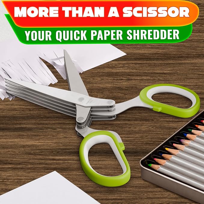 Herb Scissors with 5 Blades and Cover - Mince Fresh Cilantro, Parsley, Scallion, Chives & Dill in Seconds for Salad, Pasta, Tacos & Daily Meal Prep - Stainless Steel Herb Cutter with Cleaning Brush
