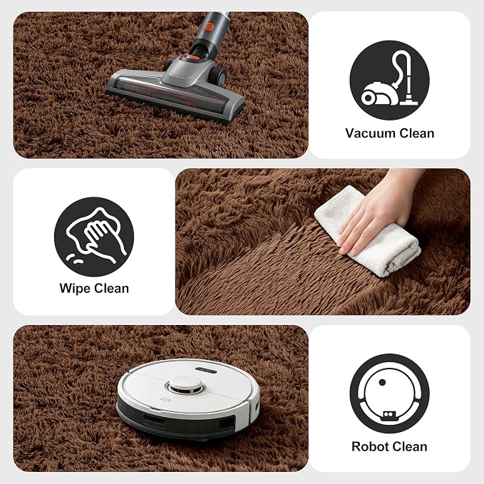 Shag Area Rugs for Bedroom Living Room,Brown 4X6 Ultra Soft Fluffy Area Rugs for Dorm,Indoor Carpet Plush Rugs for Living Room Home Decor,Brown
