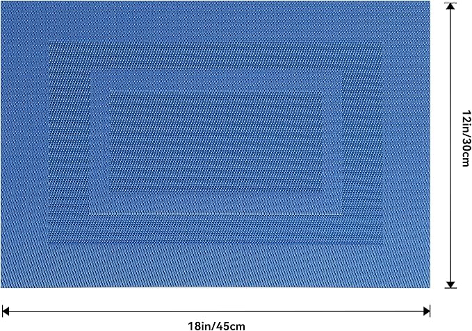 Leetaltree Blue Frame Placemats Set of 8 - Heat Resistant Non-Slip Place mats for Dining Table, Washable Durable PVC Vinyl Woven Table Mats(Blue Frame, 8)