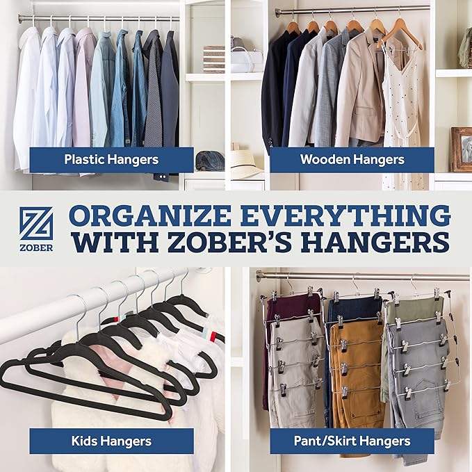 Zober Pants Hangers Non Slip - Open Ended Pants and Jean Hangers for Closet - Space Saving Clothes Hanger - Strong, Durable, Metal Pant Hangers (Black 2O Pack)