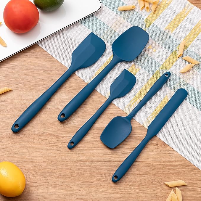 Silicone Spatula Set, 5 Piece Food Grade Rubber Spatulas for Baking, Cooking, and Mixing High Heat Resistant Non Stick Dishwasher Safe BPA-Free (Navy Blue)