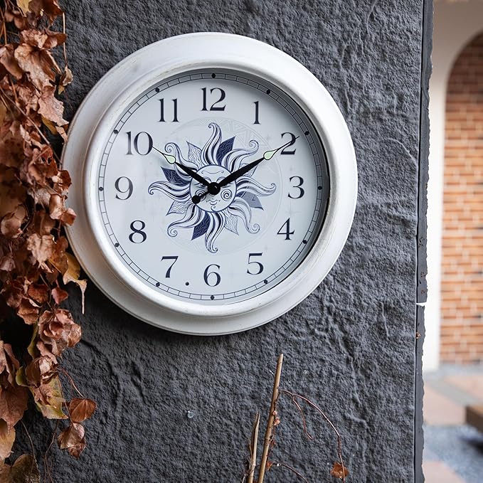 OCEST Metal Large Night Light Outdoor Clock Waterproof, 15 Inch Silent Indoor Wall Clocks Illuminated Battery Operated Decor for Garden Pool Patio Living Room Decorative