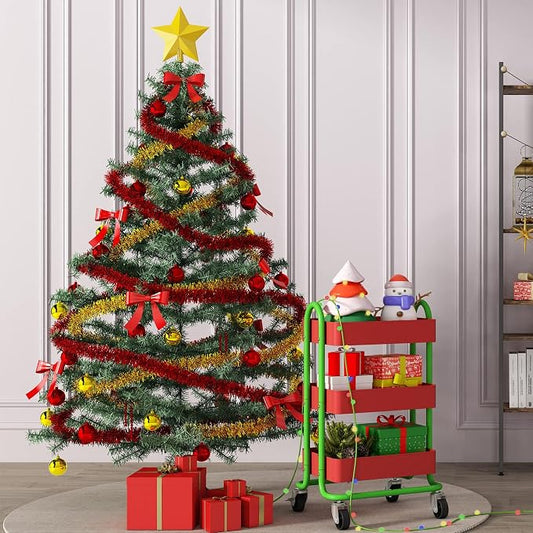 Metal Rolling Cart,3-Tier Metal Rolling Cart with Wheels,3 Tier Utility Cart with Wheels for Office,Home,Kitchen,Garden(13.4"x18.1"x31") Red+Green