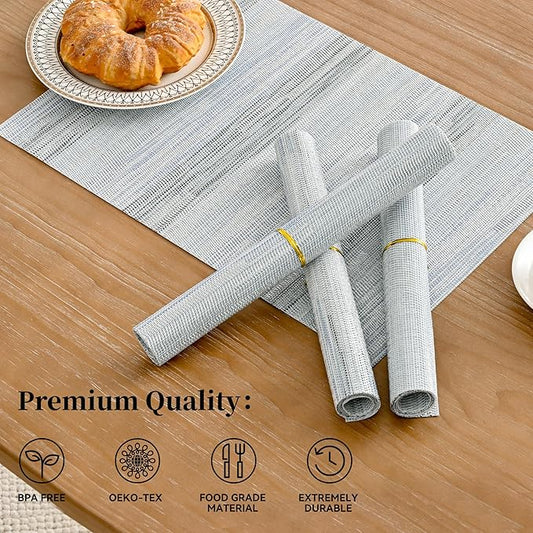 Leetaltree LightSteel Blue Placemats Set of 4 - Heat Resistant Non-Slip Place mats for Dining Table, Washable Durable PVC Vinyl Woven Table Mats(LightSteel Blue, 4)
