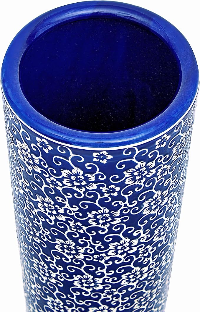Red Lantern 24" White Flowers on Blue Umbrella Stand