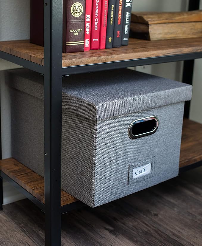 Internet's Best Collapsible File Storage Organizer with Lid - Decorative Linen Filing & Storage Office Box – Hanging Letter/Legal Folder – Home Office Bins Cabinet – Grey Container - 2 Pack
