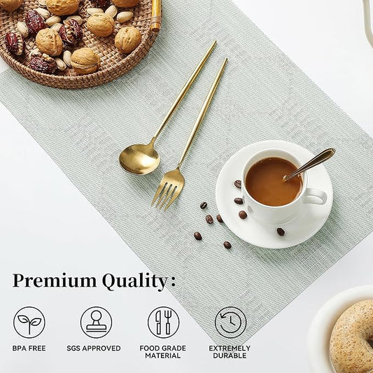 Leetaltree Mint Cream Placemats Set of 12 - Heat Resistant Non-Slip Place mats for Dining Table, Washable Durable PVC Vinyl Woven Table Mats(Mint Cream, 12)