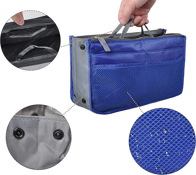 Vercord Purse Organizer Insert for Handbags Bag Organizers Inside Tote Pocketbook Women Nurse Nylon 13 Pockets Royal Blue Small