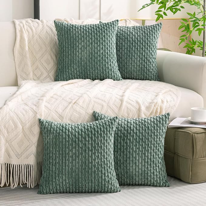 Set of 4 Teal Green Decorative Throw Pillow Covers 12x20 Inch Corduroy Pillow Covers for Bed Couch Sofa Living Room Soft Cushion Cases