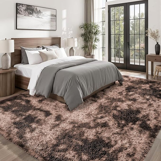 8x10 Area Rugs for Living Room Bedroom:Soft Fluffy Shag Upgrade Non-Slip High Pile Carpet Large Fuzzy Plush Indoor Floor Decor Shaggy Coffe Tie-Dyed Rug for Kid Boys Girls Playroom Nursery Modern Home