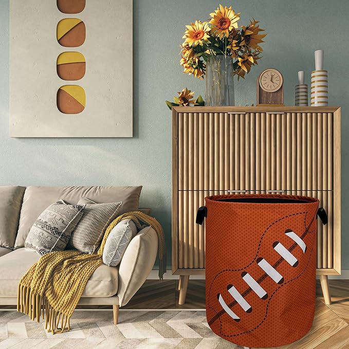 Football Laundry Basket Foldable With Handles American Ball Tote Bag Oxford Cloth Funny Laundry Hamper Clothes Storage Bucket Toy Organizer For Bathroom/Laundry/Bedroom 18.9" x 16.5 "