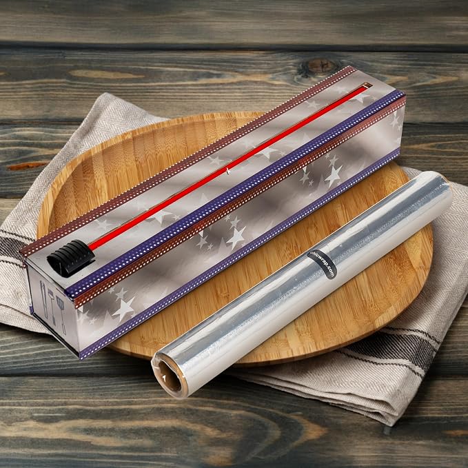 ChicWrap® Patriotic Refillable Aluminum Foil Dispenser - Includes One 12" x 30' roll of Professional Grade Aluminum Foil - BPA Free and Kosher Certified - Reusable Dispenser w/Slide Cutter