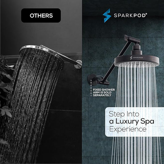 SparkPod 6" Round Rain Shower Head with 11" Shower Arm | Shower Head & Extension Arm Combo, Height Adjustable, High Pressure Performance, Easy 1-Minute Installation,Oil-Rubbed Bronze