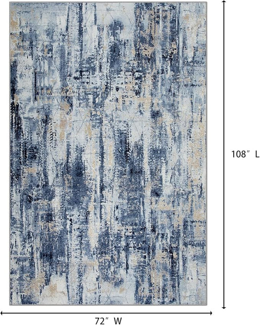 6x9 Area Rugs Washable Rug: Large Modern Abstract Living Room Rug Soft Anti-Skid Thin Carpet Indoor Floor Non-Shedding Carpets for Bedroom Dining Room Farmhouse Nursery Home Office Blue Gold