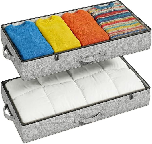 TidyCorner 2-Pack Under Bed Storage Containers, 4.5 Inches Tall Low Profile Underbed Clothes Storage Organizer Bin with Sturdy Sidewalls/Bottom, Underbed Storage Bins 2 Storage Thin Bins
