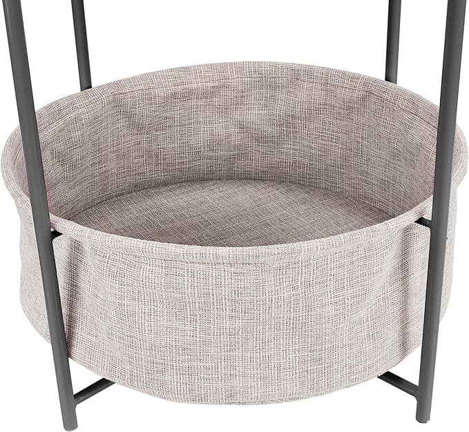 Amazon Basics Round End Table, Charcoal/Heather Gray, 17.7 x 17.7 x 18.9 in | Side Table, with Cloth Basket, Storage