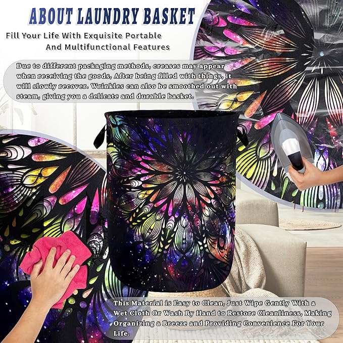 Personalize Mandala Laundry Basket Oxford Cloth Foldable Galaxy Laundry Hamper With Handle Portable Clothes Storage Organizer Basket 18.9x16.5 Inch Laundry Bag For Laundry Room/Bedroom/Dormitories