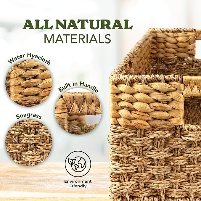 Small Wicker Baskets for Storage 2-Pack, Natural, Woven Baskets for Organizing Living Room, Pantry, Shelves, Wicker, Decorative - Small Size - 8x7x5.5 inches