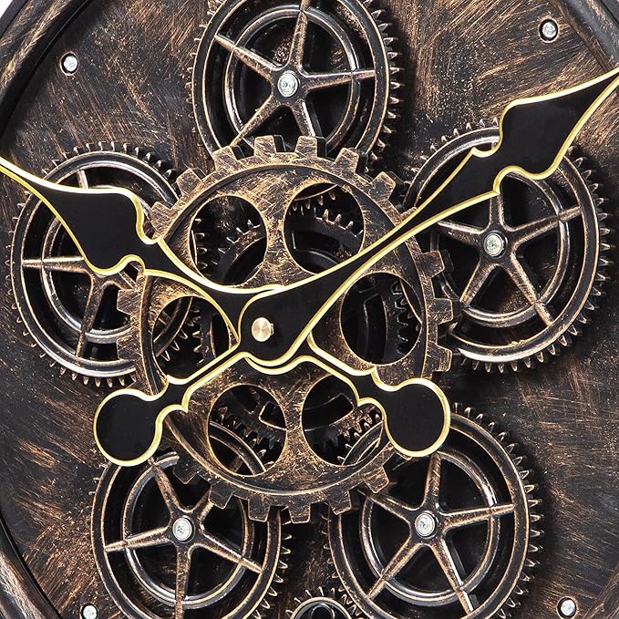 LEIKE Moving Gear Large Wall Clock 24inch/60cm Copper, Decorative Wall Clocks for Living Room, Unique Farmhouse Steampunk Metal Wall Clock Decor, Office Wall Clocks