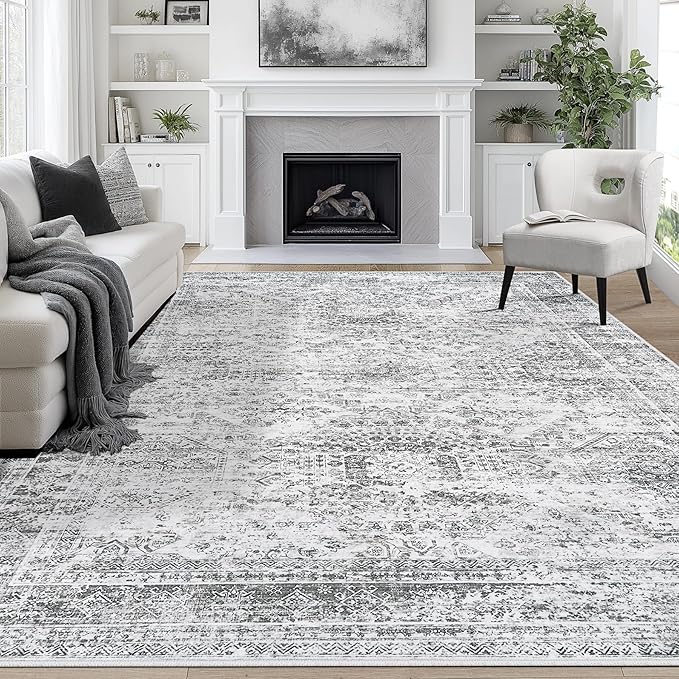 10x14 Area Rugs for Living Room Rug Washable: Abstract Large Rug Indoor Modern Carpet Non Slip for Dining Room Bedroom Nursery Home Office Grey