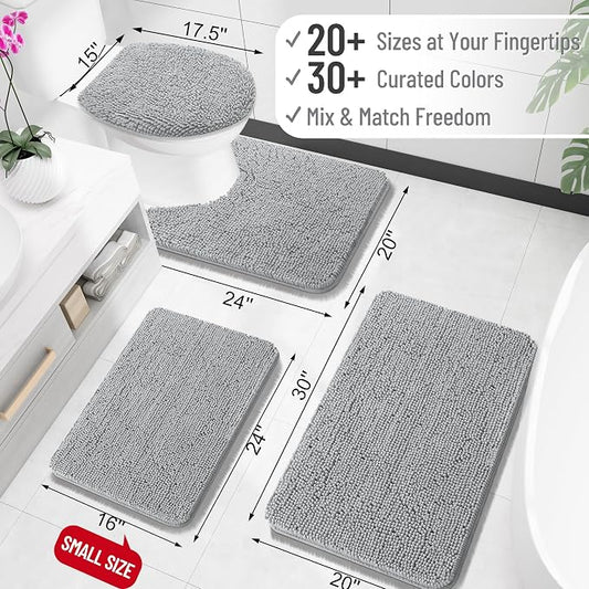 OLANLY Bathroom Rugs 32x20, Extra Soft Absorbent Chenille Bath Rugs, Rubber Backing Quick Dry, Machine Washable Bath Mats for Bathroom Floor, Tub and Shower, Home Decor Accessories, Light Grey