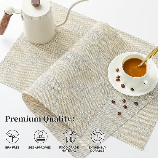 Leetaltree Wheat Placemats Set of 8 - Heat Resistant Non-Slip Place mats for Dining Table, Washable Durable PVC Vinyl Woven Table Mats(Wheat, 8)