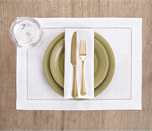 Solino Home White Linen Napkins Set of 4-100% Pure Linen Hemstitch Dinner Napkins 20 x 20 Inch for Winter, Valentines, Spring, Easter - Classic Hemstitch