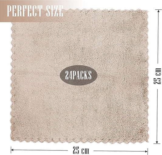 Sunny zzzZZ 24 Pack Kitchen Dishcloths - Does Not Shed Fluff - Reusable Dish Towels, Dish Cloths, Super Absorbent Coral Fleece Cleaning Cloths, Nonstick Oil Washable Fast Drying, 10 x 10 Inch (Brown)