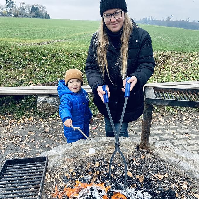 CKLT 28" Firewood Tongs Log Grabber for Thick Logs Outdoor Indoor Camfire Firepit Bonfire Fireplace Tongs Heavy Duty Wrought Rustproof Safely Moves Firewood