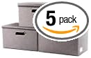 PRANDOM Storage Bins with Lids [3-Pack] Linen Fabric Foldable Storage Boxes Organizer Containers Baskets Cube with Cover for Bedroom Closet Office Royal Blue（11.4X8.6X6.7