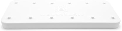 Happitasa Silicone Soap Dish Tray and Sponge Holder with Drain Chute and Feet | 3-Way Sloped Design | Bathroom and Kitchen Sink Organizer Caddy (White, 10"x4")