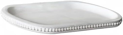 dwellington Wooden Farmhouse Decorative Tray, 12in Rustic Beaded Tray for Living Room Decor, Kitchen Table Décor, Oval Coffee Table Serving Tray (White)