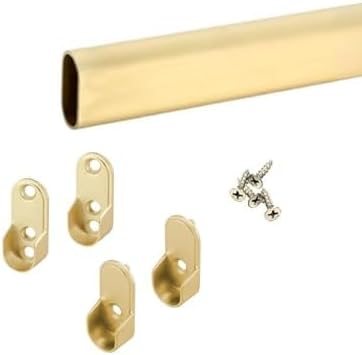 Matte Brass Aluminum Oval Wardrobe Tube Closet Rod with Two End Supports and Installation screws (18 INCH)