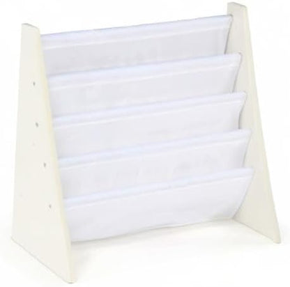 Humble Crew Kids Bookshelf, 4-Tier Front-Facing Book Display Organizer, Montessori Toddler Bookcase for Playroom, Bedroom & Reading Corner, White Wood/White
