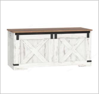 42.9" Storage Chest, Large Storage Trunk with 2 Hinges, Farmhouse Wooden Box Bench, Lift-Top Organizer Chest, Entryway Trunk for Bedroom, Living Room, White and Brown SB10914X