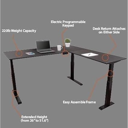 S STAND UP DESK STORE Triple Motor Electric L-Shaped Corner Standing Desk with EZ Assemble Frame (Black Frame/Teak Top, 71in W x 71 inch D