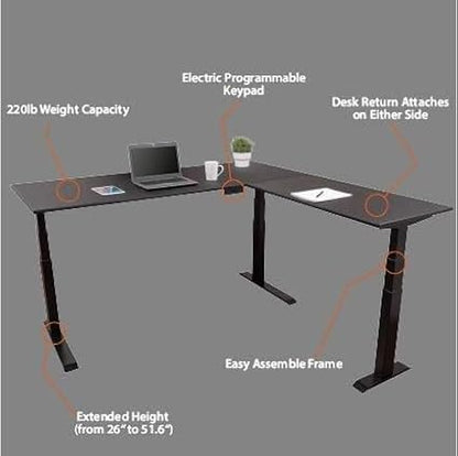 S STAND UP DESK STORE Triple Motor Electric L-Shaped Corner Standing Desk with EZ Assemble Frame (Black Frame/Teak Top, 71in W x 71 inch D