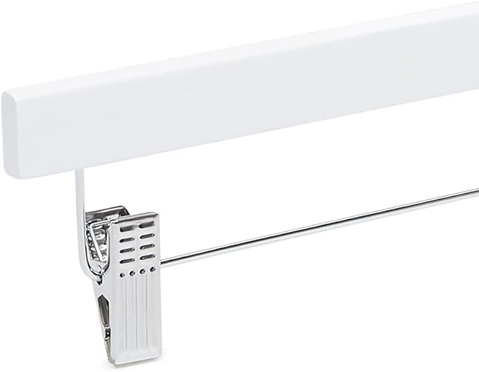 Amazon Basics Durable Wooden Pants and Skirt Hangers with Clips - White, 10-Pack